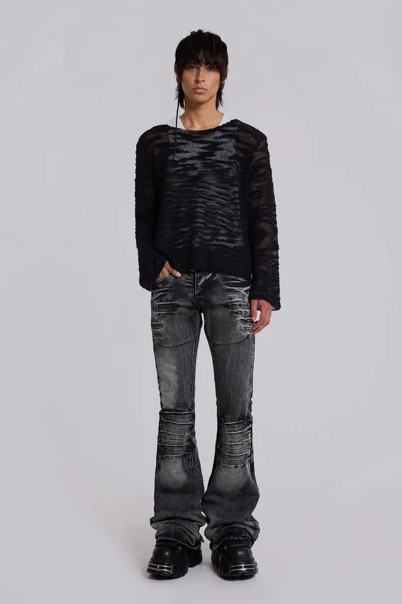 Czarne, sprane jeansy typu bootcut „Drift”