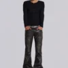 Czarne, sprane PU Drift Jeansy z rozszerzanymi nogawkami