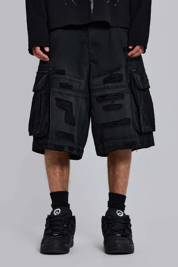 Czarne szorty cargo „Distressed Beach”