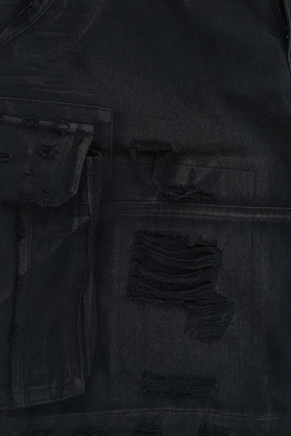 Czarne szorty cargo „Distressed Beach”
