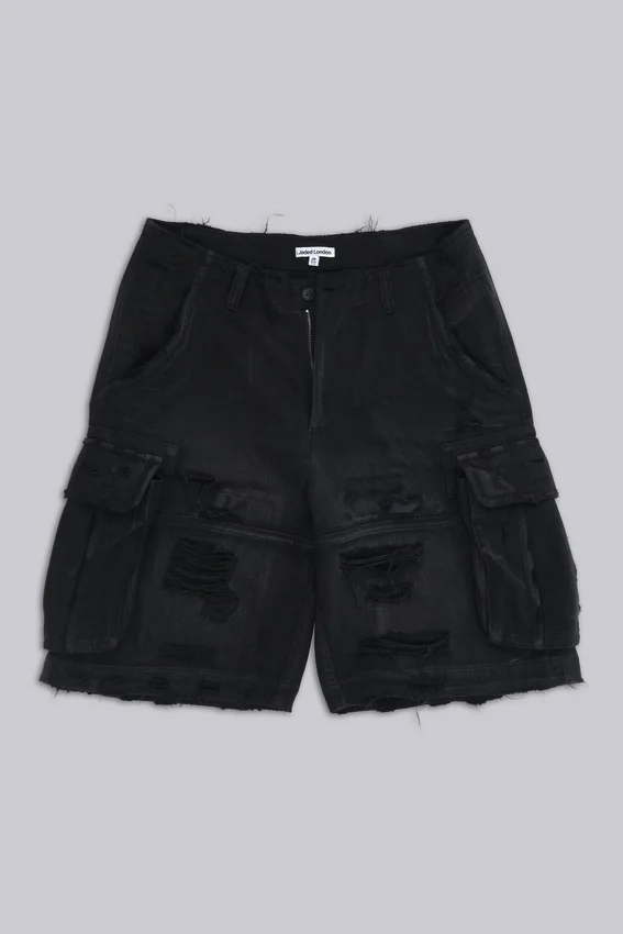 Czarne szorty cargo „Distressed Beach”