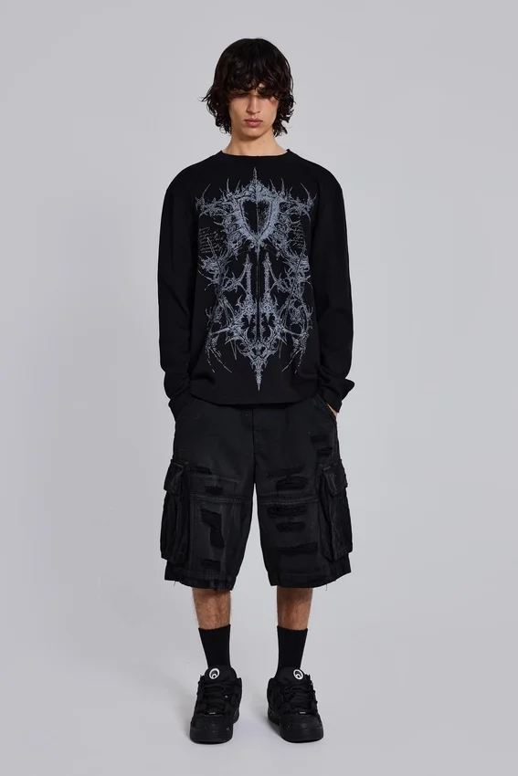 Czarne szorty cargo „Distressed Beach”
