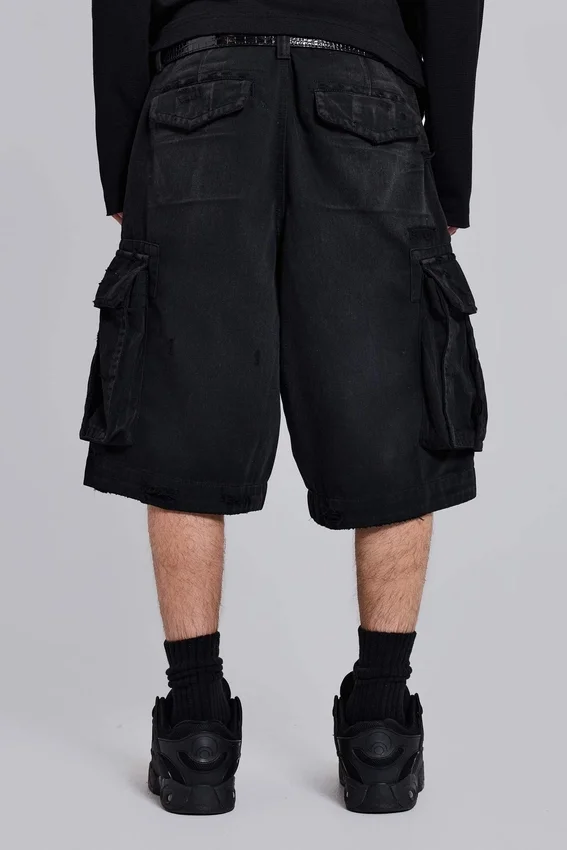 Czarne szorty cargo „Distressed Beach”