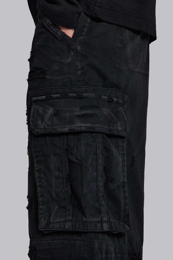 Czarne szorty cargo „Distressed Beach”