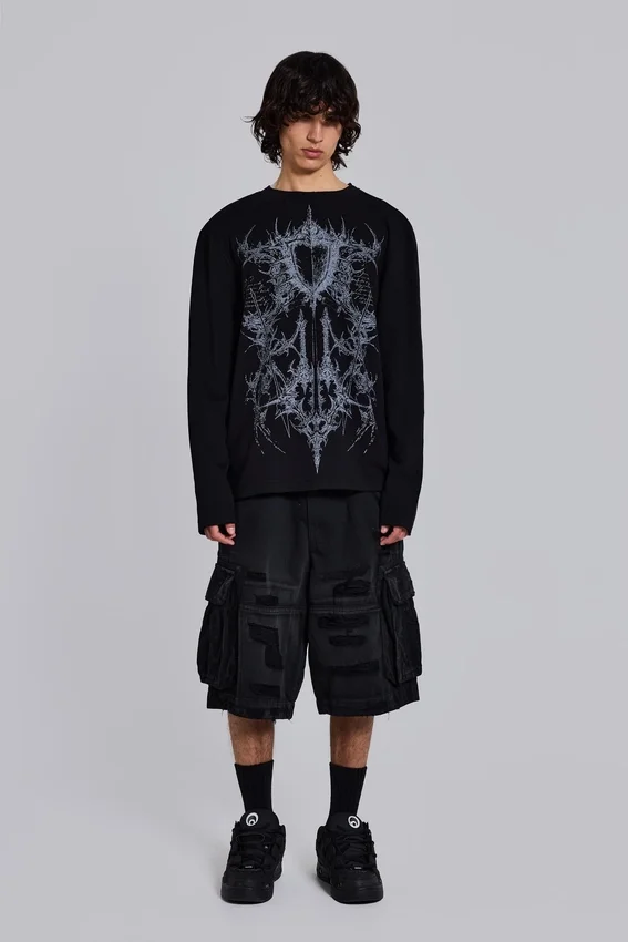 Czarne szorty cargo „Distressed Beach”