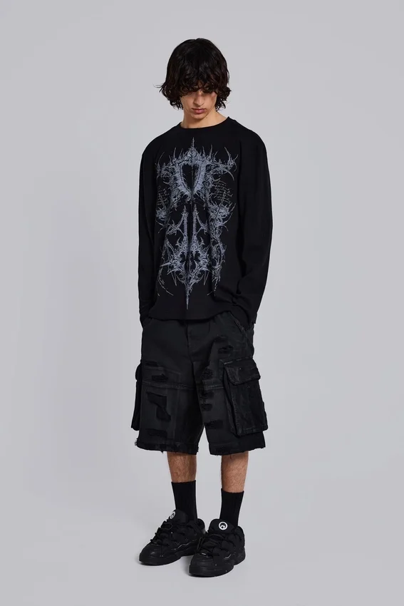 Czarne szorty cargo „Distressed Beach”