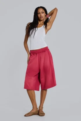 Czerwone szorty dresowe Monster Joggers w sportowe paski