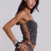 Deva – dzianinowy top gorsetowy z cekinami w kolorze midnight