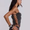 Deva – dzianinowy top gorsetowy z cekinami w kolorze midnight