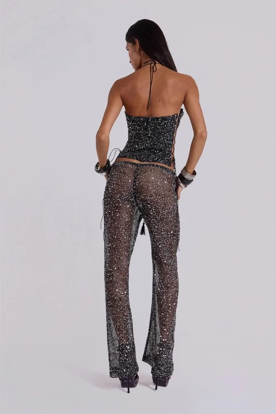 Deva – dzianinowy top gorsetowy z cekinami w kolorze midnight