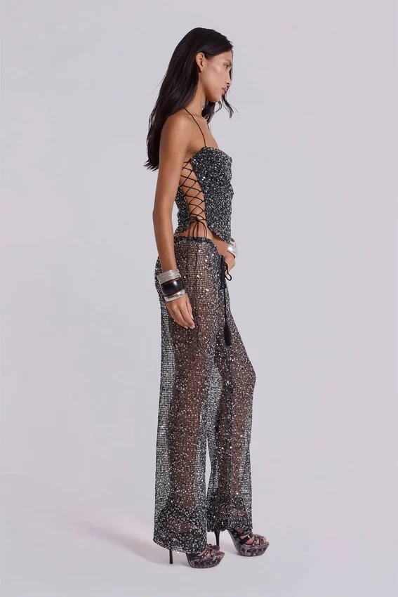 Deva – dzianinowy top gorsetowy z cekinami w kolorze midnight