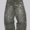 Farbowane jeansy typu carpenter z tkaniny ripstop w kolorze khaki
