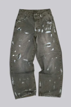 Farbowane jeansy typu carpenter z tkaniny ripstop w kolorze khaki