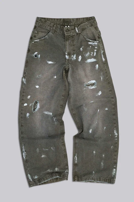 Farbowane jeansy typu carpenter z tkaniny ripstop w kolorze khaki