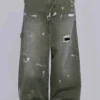Farbowane jeansy typu carpenter z tkaniny ripstop w kolorze khaki