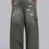 Farbowane jeansy typu carpenter z tkaniny ripstop w kolorze khaki