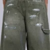 Farbowane jeansy typu carpenter z tkaniny ripstop w kolorze khaki