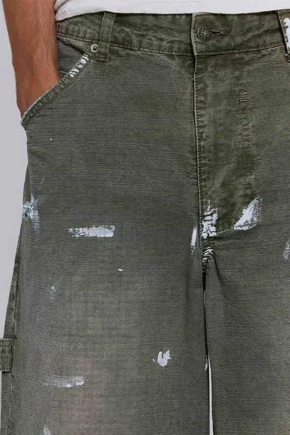 Farbowane jeansy typu carpenter z tkaniny ripstop w kolorze khaki
