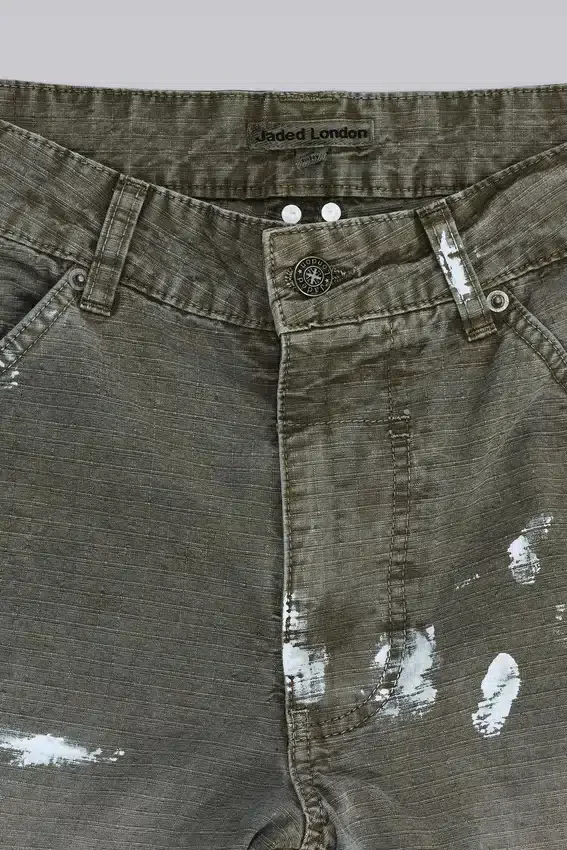 Farbowane jeansy typu carpenter z tkaniny ripstop w kolorze khaki