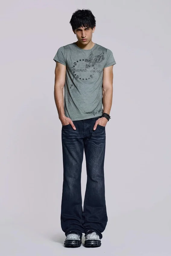 Indigo Creased Drift Bootcut Jeansy