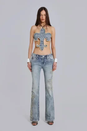 Jeansy Rock Revival Madison z ozdobami, o kroju bootcut