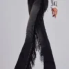 Jeansy z frędzlami El Topo w stylu bootcut w czarnym wykończeniu