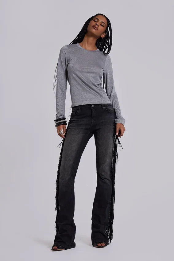 Jeansy z frędzlami El Topo w stylu bootcut w czarnym wykończeniu