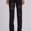 Jeansy Zain z postrzępionymi nogawkami typu bootcut w kolorze czarnym