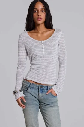 Koszulka typu Henley w paski „Stripe Mist”
