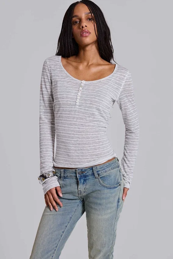 Koszulka typu Henley w paski „Stripe Mist”