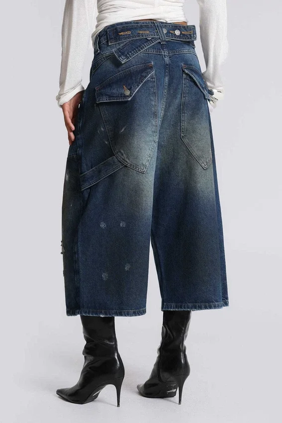 Krótkie jeansy typu „Carpenter” w stylu „Splatter” w rozmiarze XL