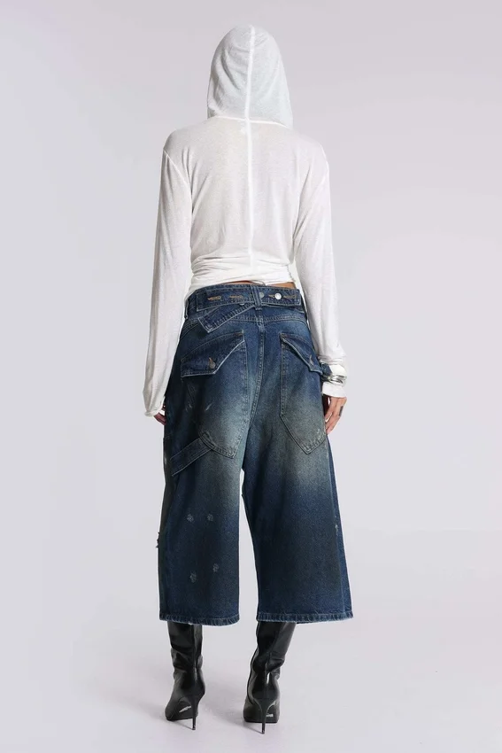 Krótkie jeansy typu „Carpenter” w stylu „Splatter” w rozmiarze XL