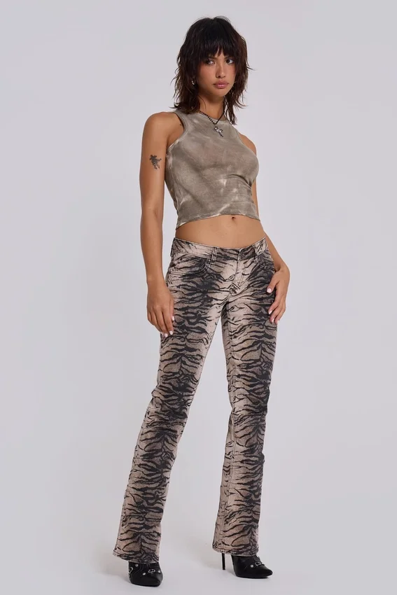 Leona Bootcut Cooper Jeansy z nadrukiem tygrysa