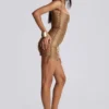 Metaliczna mini sukienka typu bandage „Idol” w kolorze brązowym