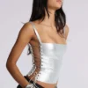 Metaliczny gorset typu bandage „Idol” w kolorze srebrnym