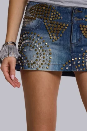 Mini spódniczka dżinsowa Hena z ćwiekami