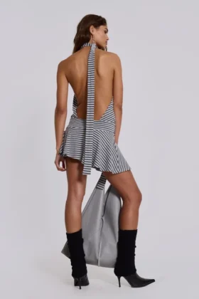 Mini sukienka Enya z odkrytymi plecami w kolorze stalowym