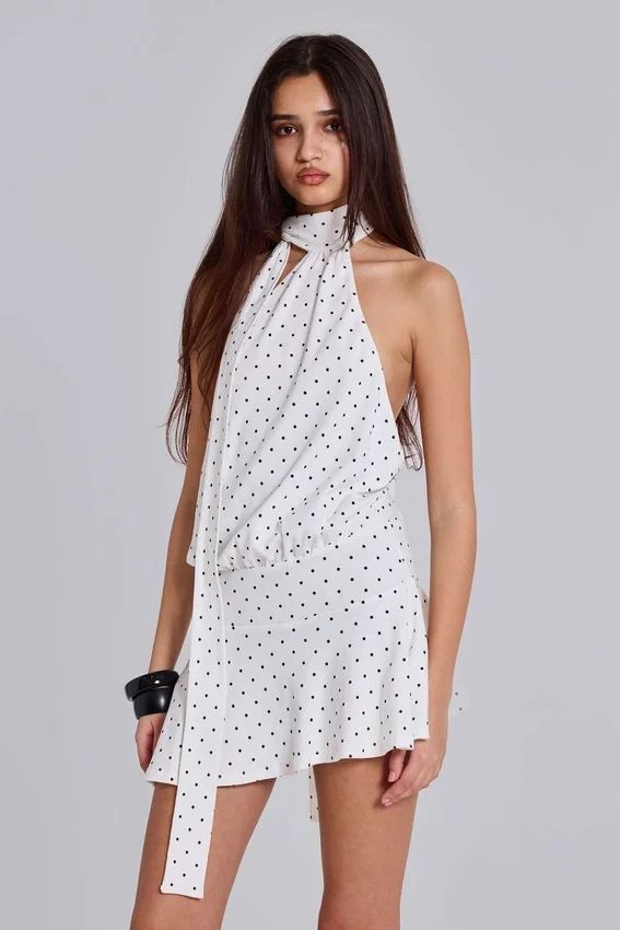 Mini sukienka Enya z odkrytymi plecami w kropki