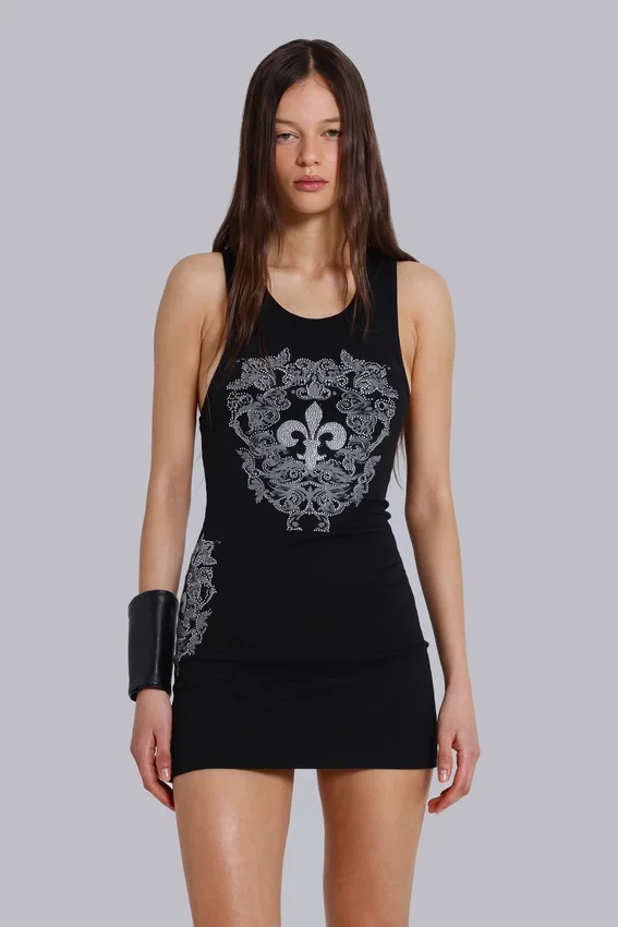 Mini sukienka typu kamizelka Rock Revival z motywem Fleur de Lis z kryształkami