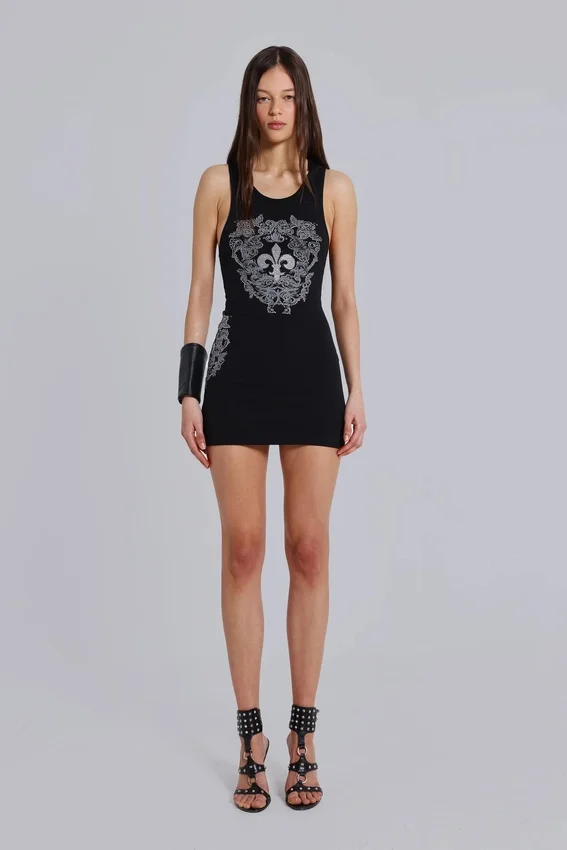 Mini sukienka typu kamizelka Rock Revival z motywem Fleur de Lis z kryształkami