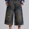 Niebieskie szorty Colossus Jorts z regulacją z tyłu