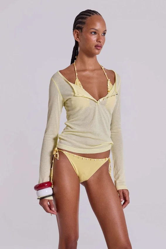 Przezroczysta koszulka typu henley w kolorze Buttercup