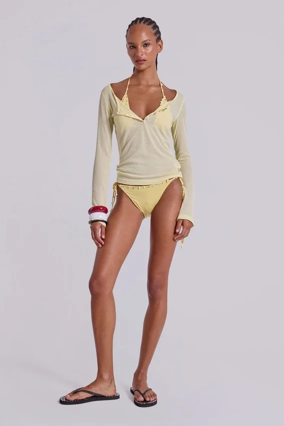 Przezroczysta koszulka typu henley w kolorze Buttercup
