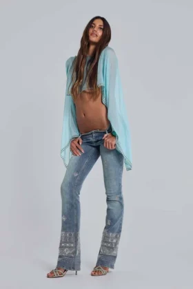 Ręcznie wyszywane jeansy Cooper o kroju bootcut