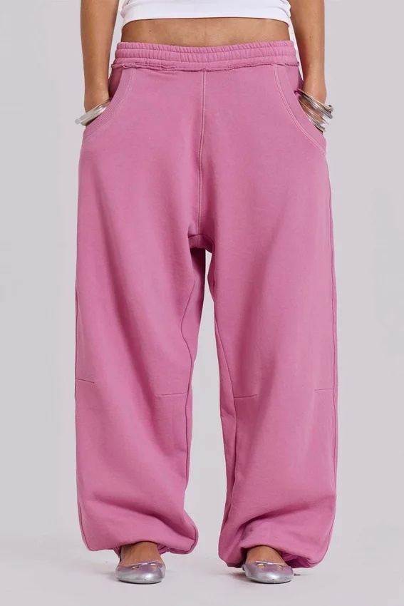 Różowe, luźne Monster Joggers z mankietami „Monster”
