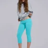 Spodnie capri „Quinn” z jerseyu z ćwiekami w kolorze turkusowym