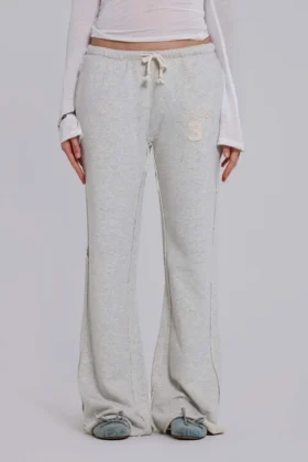 Spodnie dresowe Cleo o luźnym kroju typu bootcut w kolorze szarym melanżowym