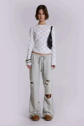 Spodnie dresowe Cleo z efektem postarzenia i luźnym krojem typu bootcut