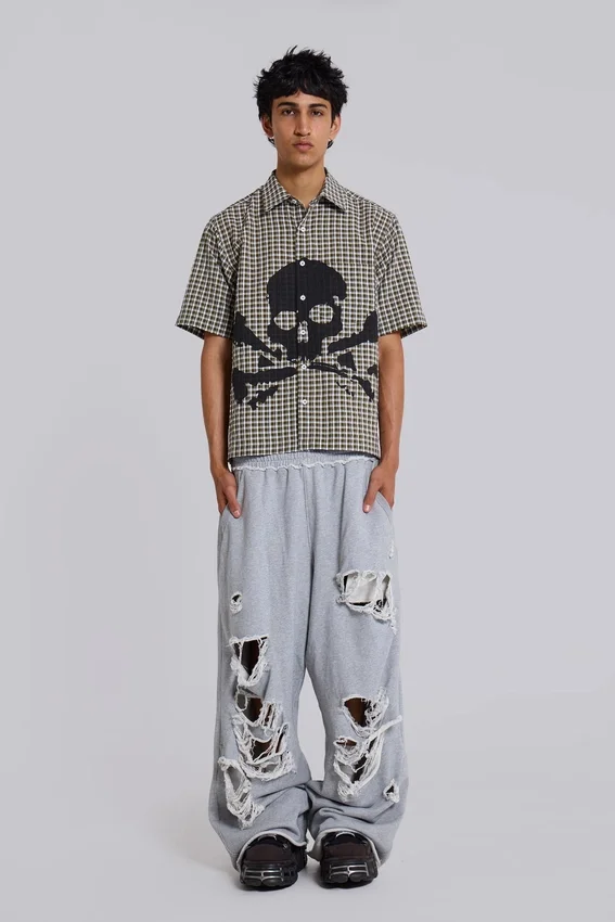 Spodnie dresowe Monster Joggers w stylu baggy z efektem postarzenia w kolorze szarym melanżowym