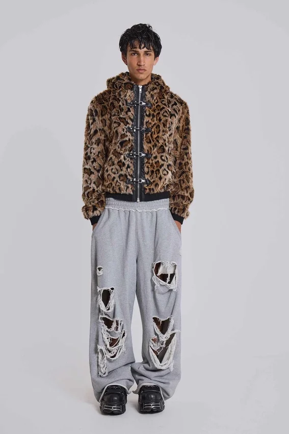 Spodnie dresowe Monster Joggers w stylu baggy z efektem postarzenia w kolorze szarym melanżowym
